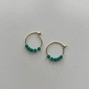 Small gold hoops green beads